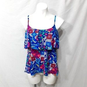 Swim Solutions Tankini Top Size 10 Ruffle Flounce Bali Printed Swimwear